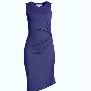 MICHAEL KORS DRESS NAVY BLUE SOLID COLOR SLEEVELESS CREWNECK DRAPED SIZE X SMALL